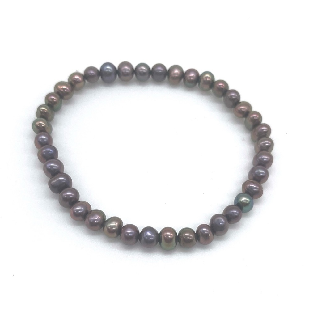Cultured Pearls in Dark Gray, Purple and Black Stretch  Bracelet